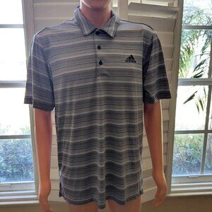 Adidas Men’s Striped Golf Polo Shirt L Gray Black Short Sleeve NWT**